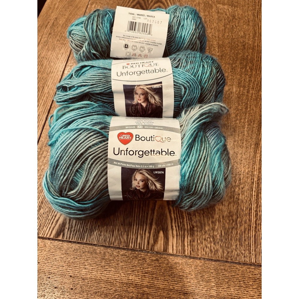 3 Red Heart Boutique Unforgettable Yarn Tidal 2 diff dye lots new 3.5 oz 280 yd